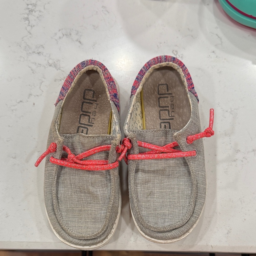 Hey Dude Kids' Moccasins in Gray with Pink Accents